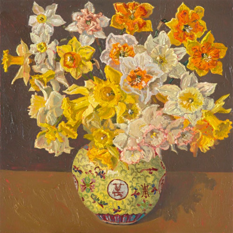 Daffodils, ginger pot