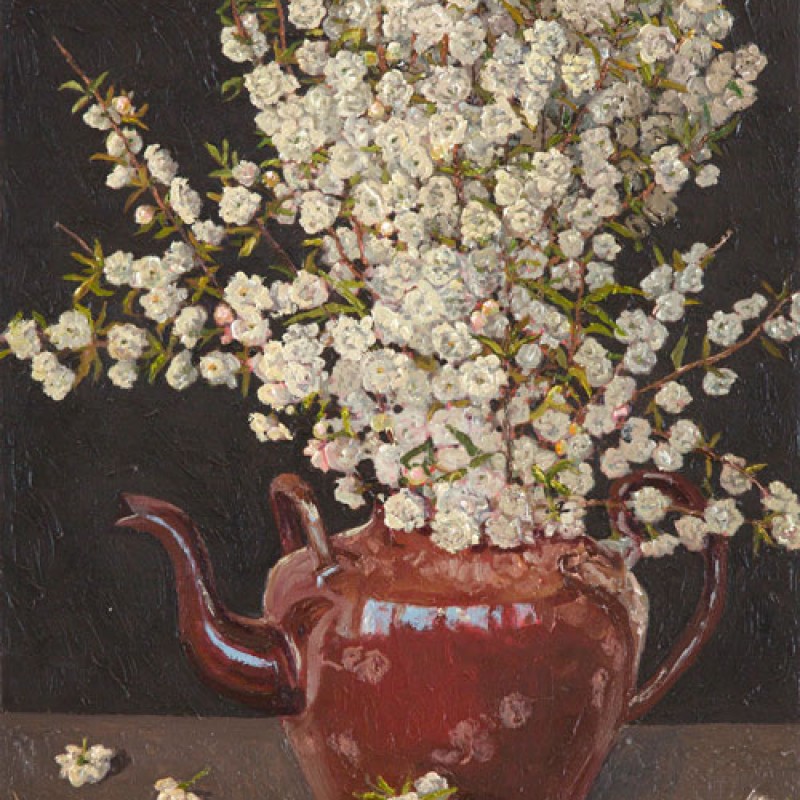 Double almond blossom in tea pot