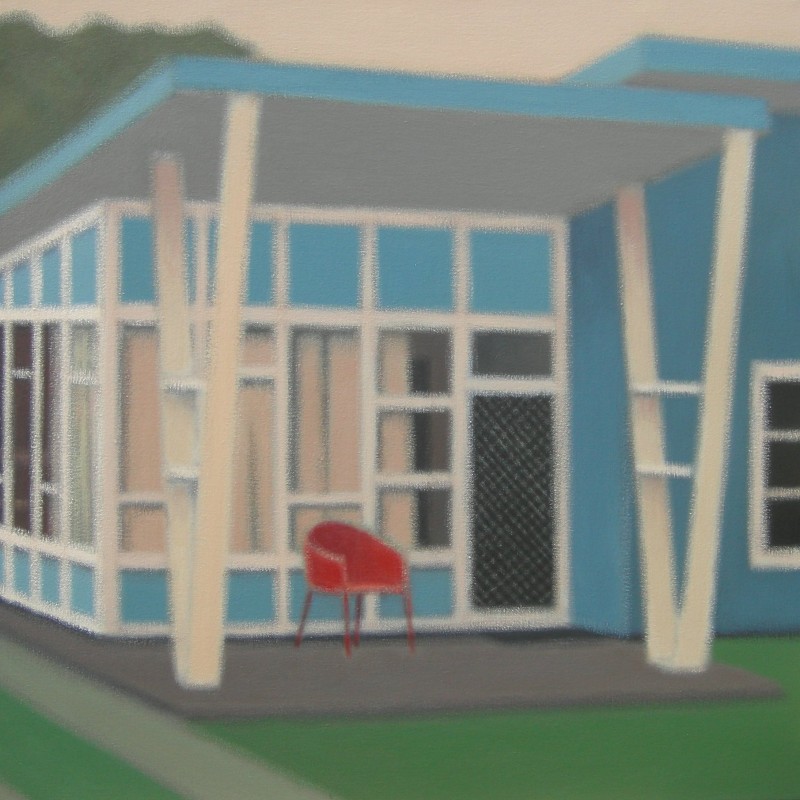 Blue Fibro With Red Chair